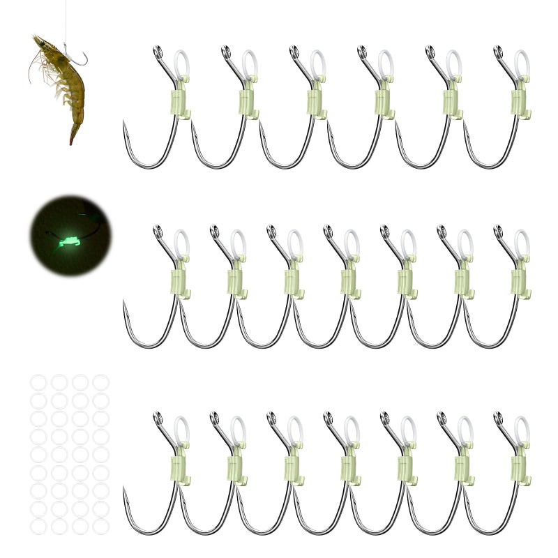 KANAMA Luminous Live Shrimp Hooks - High Carbon Steel Fishing Hooks with Barbed, Saltwater Corrosion Resistant Strong Hooks, Ideal for Bass, Groupers, Pike & More, Medium, 20 Pcs - Image 1
